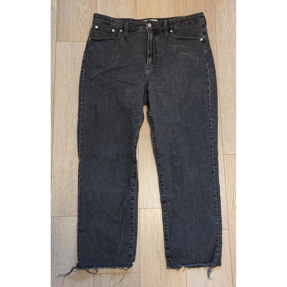 Madewell Curvy Perfect Vintage Straight Jeans Womens 32 Black High Rise Raw Hem